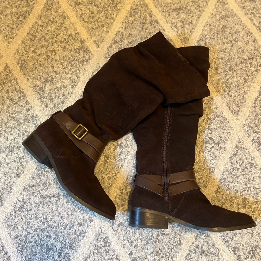 Covington Brown Over the Knee Boots with Buckle Detail